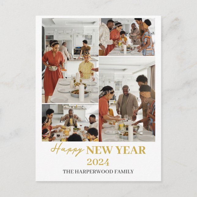 Cartes Pour Fêtes Annuelles Simple Elégant Moderne Joyeux Nouvel An Quatre Pho (Devant)