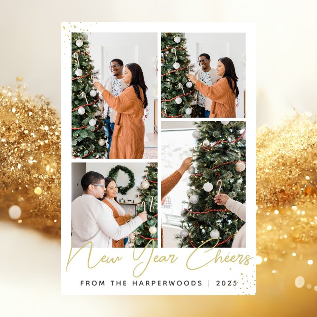 Cartes Pour Fêtes Annuelles Simple Elégant Moderne Joyeux Nouvel An Quatre Pho (Créateur téléchargé)