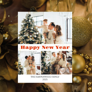 Cartes Pour Fêtes Annuelles Simple Élégant Moderne Joyeux Nouvel An Trois Phot
