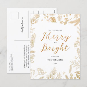 Cartes Pour Fêtes Annuelles Simple Élégant Or Joyeux et Lumineux Noël