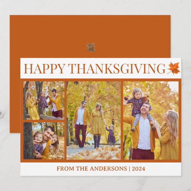 Cartes Pour Fêtes Annuelles Simple Elegant Script grâces famille 4 photo (Devant / Derrière)