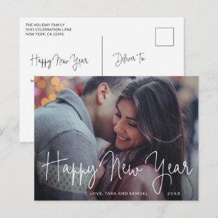 Cartes Pour Fêtes Annuelles Simple Elegant Script Photo Nouveau An Moderne