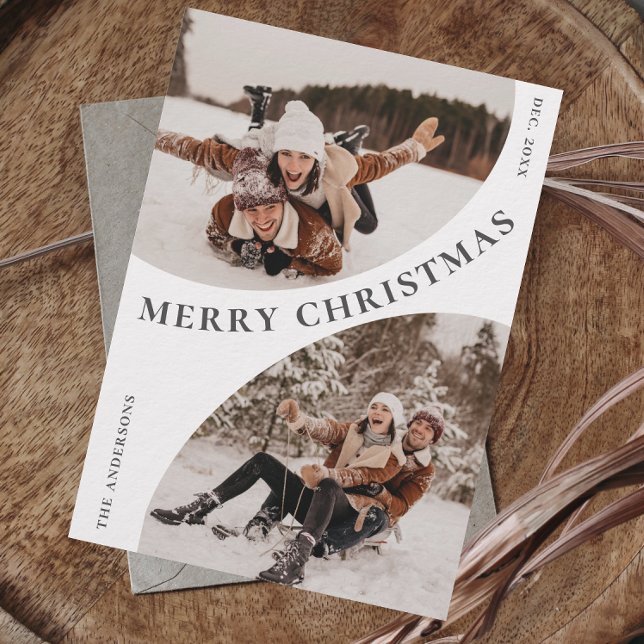 Cartes Pour Fêtes Annuelles Simple élégant stylish 3 PHOTO Noël Code QR (Simple Elegant Stylish 3 PHOTO Christmas QR code Holiday Card)