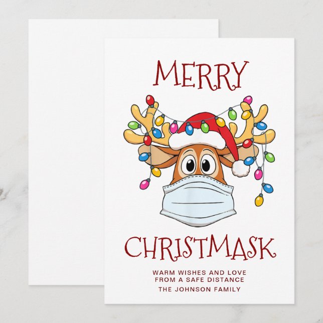 Cartes Pour Fêtes Annuelles Simple et amusant Christ-Mask Reindeer Salutation (Devant / Derrière)