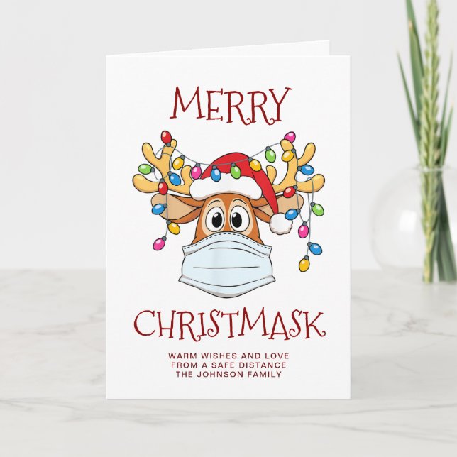 Cartes Pour Fêtes Annuelles Simple et amusant Christ-Mask Reindeer Salutation (Devant)