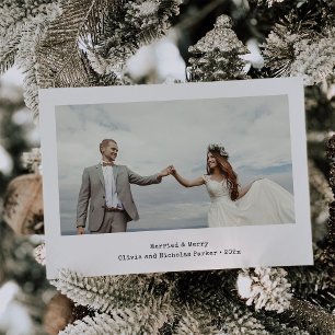 Cartes Pour Fêtes Annuelles Simple et Rustique Mariés et Joyeux Deux Photos