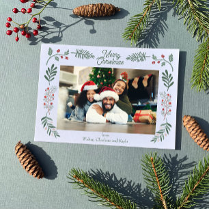 Cartes Pour Fêtes Annuelles Simple feuillage hivernal Photo unique horizontale