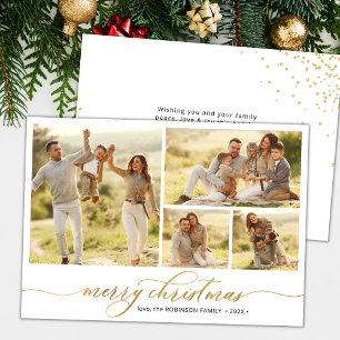 Cartes Pour Fêtes Annuelles Simple Gold Script 4 Photo Collage Noël
