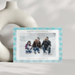 Cartes Pour Fêtes Annuelles Simple Hanoukka Menorah en bleu photo personnalisé<br><div class="desc">Motif menorah mignon en bleu turquoise et gris pour Hanoukka,  personnalisé avec votre nom,  salutation,  et photo.</div>