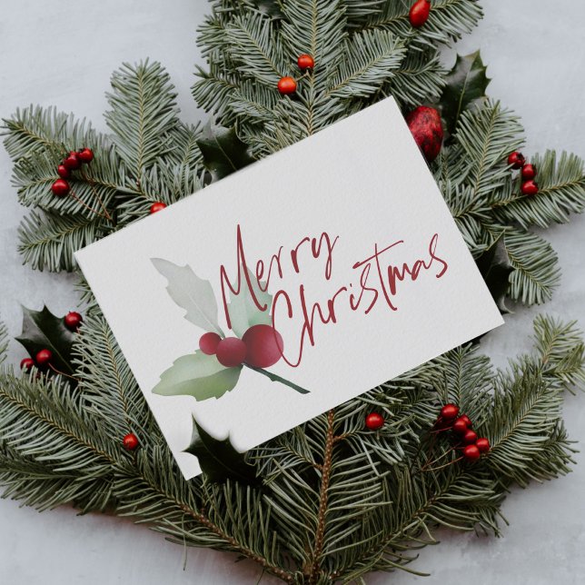 Cartes Pour Fêtes Annuelles Simple Holly et Berries Joyeux Noël (Créateur téléchargé)
