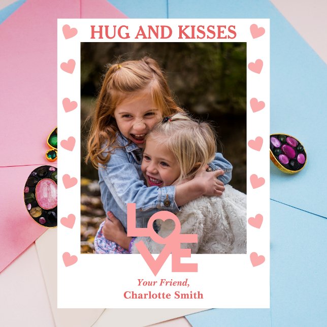 Cartes Pour Fêtes Annuelles Simple Hug et baisers photo valentines de classe (Créateur téléchargé)