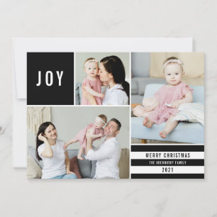 Cartes Pour Fêtes Annuelles Simple Joy 3 Photo Collage Stripes Modernes   Noir
