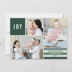 Cartes Pour Fêtes Annuelles Simple Joy 3 Photo Collage Stripes Modernes   Vert
