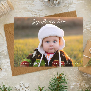 Cartes Pour Fêtes Annuelles Simple Joy Peace Love Hand-lettered Holiday Photo