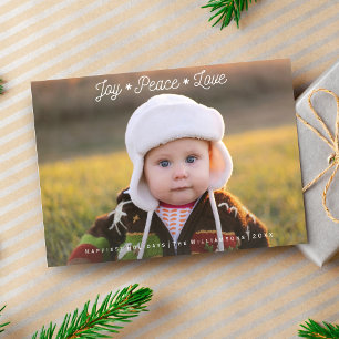 Cartes Pour Fêtes Annuelles Simple Joy Peace Love Hand-lettered Holiday Photo