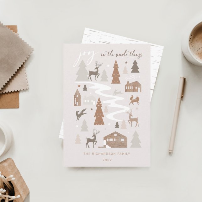 Cartes Pour Fêtes Annuelles Simple Joy Woodland Animaux & Cosy Village Photo (Créateur téléchargé)