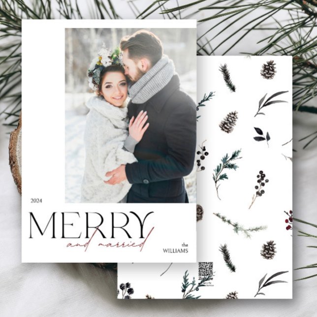 Cartes Pour Fêtes Annuelles Simple Joyeux et mariés Fêtes photo (Merry & married! Celebrate your first holiday as newlyweds with this elegant photo card.
)