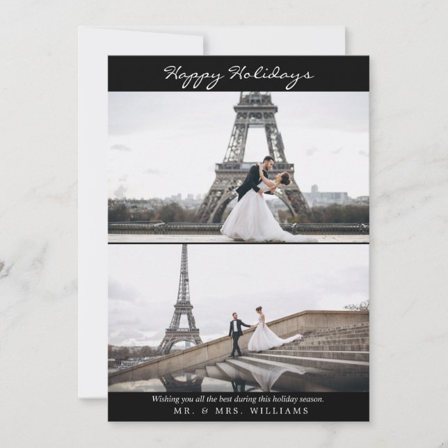 Cartes Pour Fêtes Annuelles Simple Joyeux Joyeux Vacances Noir Blanc Photo Col (Devant)