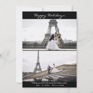 Cartes Pour Fêtes Annuelles Simple Joyeux Joyeux Vacances Noir Blanc Photo Col