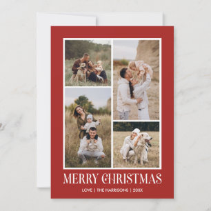 Cartes Pour Fêtes Annuelles Simple Joyeux Noël 4 Photo Collage   ROUGE