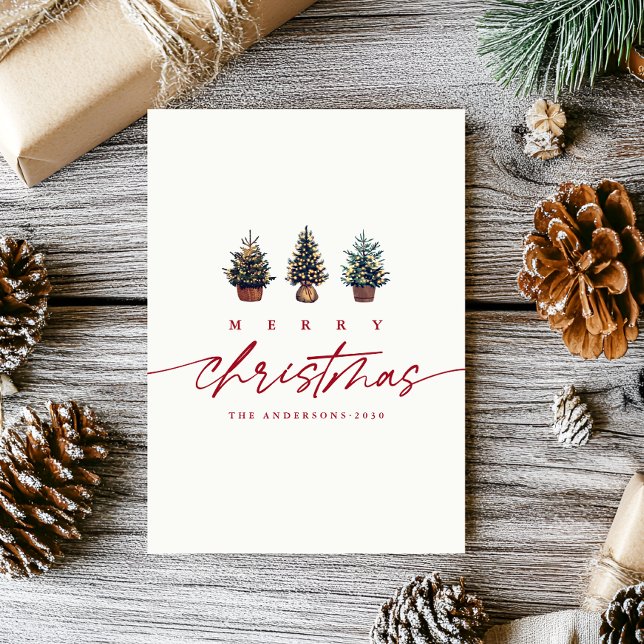 Cartes Pour Fêtes Annuelles Simple Joyeux Noël Aquarelle Script (Créateur téléchargé)