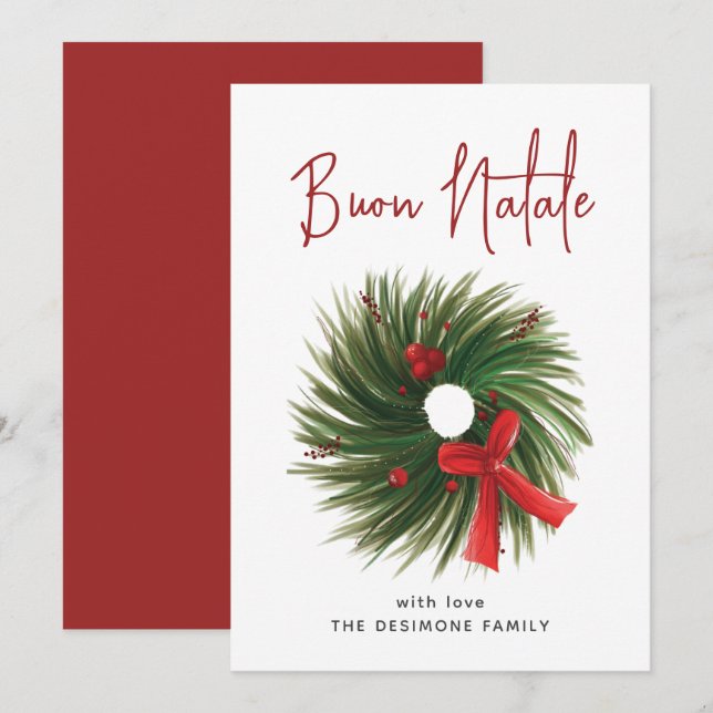 Cartes Pour Fêtes Annuelles Simple Joyeux Noël Couronne aquarelle  (Devant / Derrière)