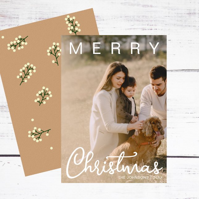 Cartes Pour Fêtes Annuelles Simple Joyeux Noël Script 2 Photo Moderne (Créateur téléchargé)