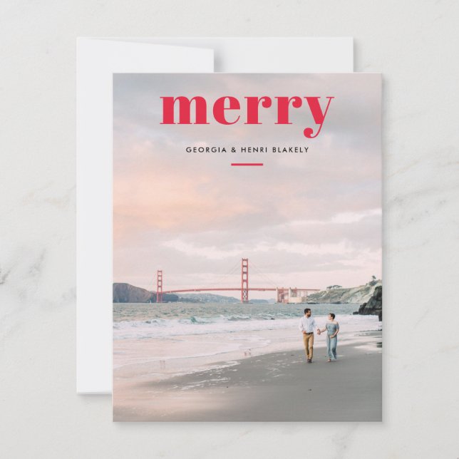 Cartes Pour Fêtes Annuelles Simple Joyeux Revêtement rouge Un Noël Photo (Devant)