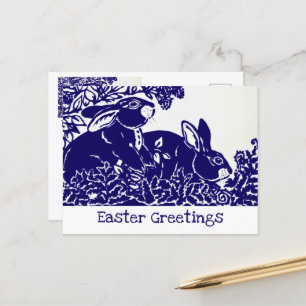 Cartes Pour Fêtes Annuelles Simple lapin de Pâques Bleu Blanc Bois Minimal