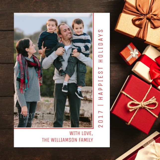 Cartes Pour Fêtes Annuelles Simple Line Holiday Photo Card | Red (Red Simple Line Holiday Photo Card)