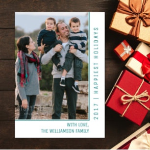 Cartes Pour Fêtes Annuelles Simple Line Holiday Photo Card   Teal