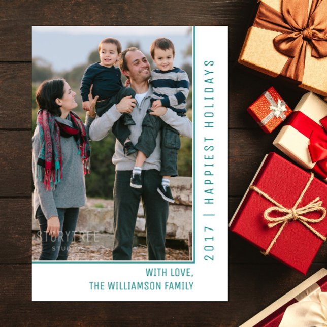 Cartes Pour Fêtes Annuelles Simple Line Holiday Photo Card | Teal (Teal Simple Line Holiday Photo Card)