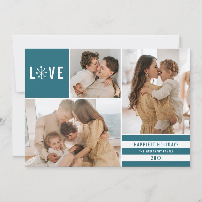 Cartes Pour Fêtes Annuelles Simple Love 3 Photo Collage Stripes Modernes | TUR (Devant)