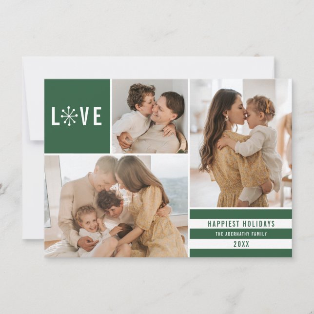 Cartes Pour Fêtes Annuelles Simple Love 3 Photo Collage Stripes Modernes | Ver (Devant)