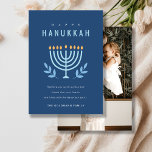 Cartes Pour Fêtes Annuelles Simple Ménorah Bleue Bougies Bonne Photo Hanoukka<br><div class="desc">Si vous avez besoin d'une personnalisation supplémentaire,  n'hésitez pas à m'envoyer un message sur yellowfebstudio@gmail.com .</div>