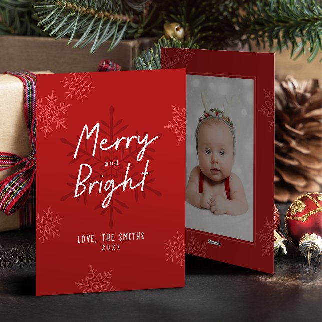 Cartes Pour Fêtes Annuelles Simple Merry & Bright Script Snowflakes Christmas (Simple Merry & Bright Script Snowflakes Christmas Holiday Card)