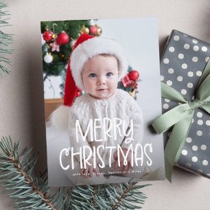 Cartes Pour Fêtes Annuelles Simple mignon Joyeux Noël une photo vert