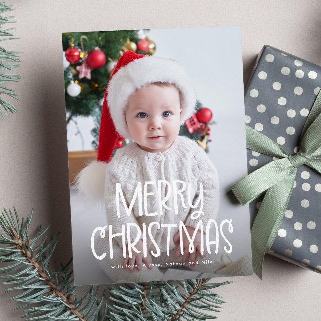 Cartes Pour Fêtes Annuelles Simple mignon Joyeux Noël une photo vert (Créateur téléchargé)