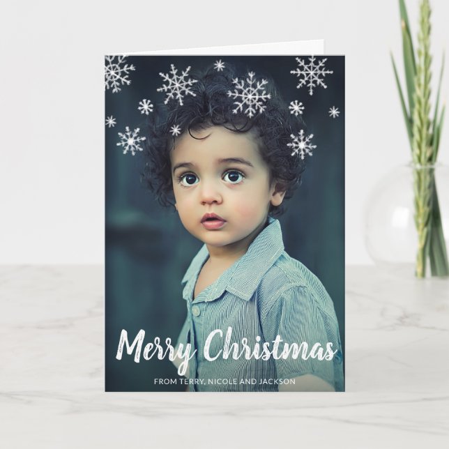 Cartes Pour Fêtes Annuelles Simple mignon Snowflakes Photo Noël moderne (Devant)