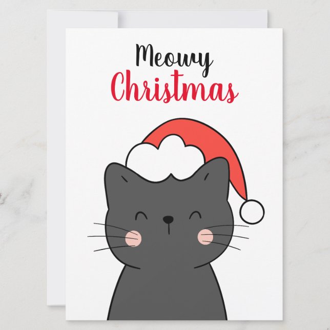 Cartes Pour Fêtes Annuelles Simple mignonne Chat Meowy Noël (Devant)