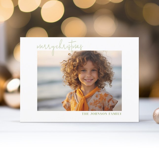 Cartes Pour Fêtes Annuelles Simple Mini Photo Joyeux Script de Noël (A modern, minimal photo card design with one photo on the front with a classy white gallery border.)