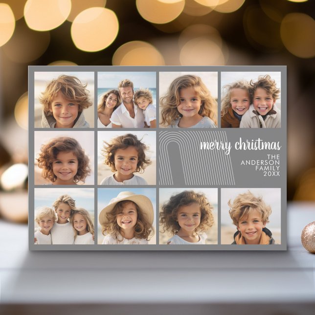 Cartes Pour Fêtes Annuelles Simple Minimal - 10 Photo - Zen Arch Gris Blanc (Modern Holiday Greeting Card with a Family Photo)