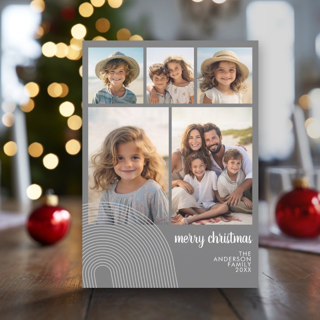 Cartes Pour Fêtes Annuelles Simple Minimal - 10 Photo - Zen Arch Gris Blanc (Modern Christmas Photo Greeting Card)