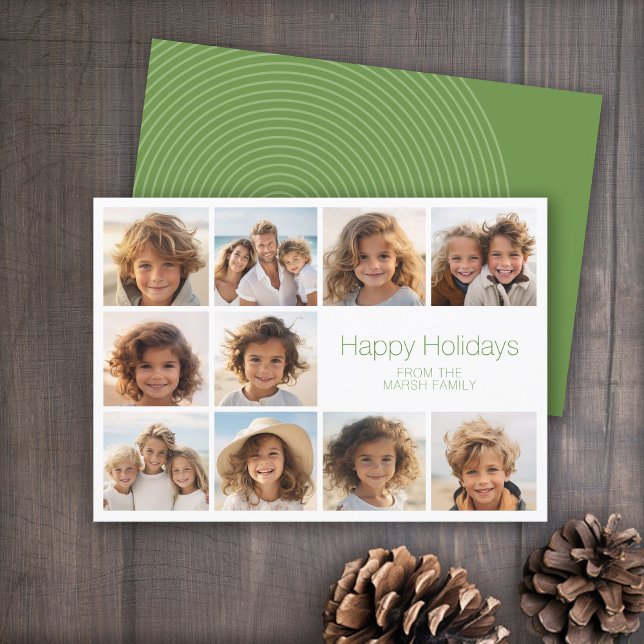 Cartes Pour Fêtes Annuelles Simple Minimal - 10 Photo - Zen Arch Vert Blanc (10 Photo holiday card with zen arch on back)