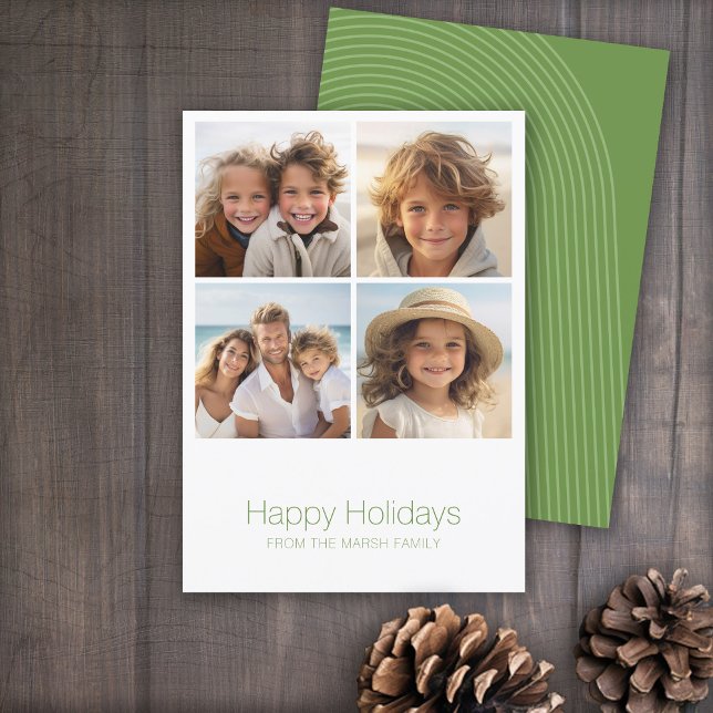 Cartes Pour Fêtes Annuelles Simple Minimal 4 Photo - Arc Zen Vert Blanc (Zen Arch Design - Minimal Holiday Card - 4 Photos)