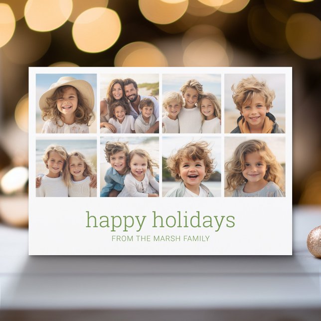 Cartes Pour Fêtes Annuelles Simple Minimal - 8 Photo - Zen Arch Vert Blanc (Modern Holiday Greeting Card with a Family Photo)