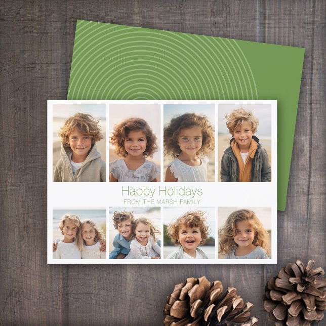 Cartes Pour Fêtes Annuelles Simple Minimal - 8 Photo - Zen Arch Vert Blanc (8 Photo holiday card with zen arch on back)