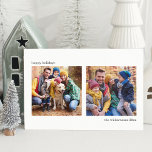 Cartes Pour Fêtes Annuelles Simple Minimaliste Blanc Noir Deux Photos Carrées<br><div class="desc">Cette belle carte de vacances comporte un espace pour deux photos et une esthétique moderne minimaliste en noir et blanc. Tout le texte est personnalisable afin que vous puissiez facilement modifier le vœu de vacances.</div>