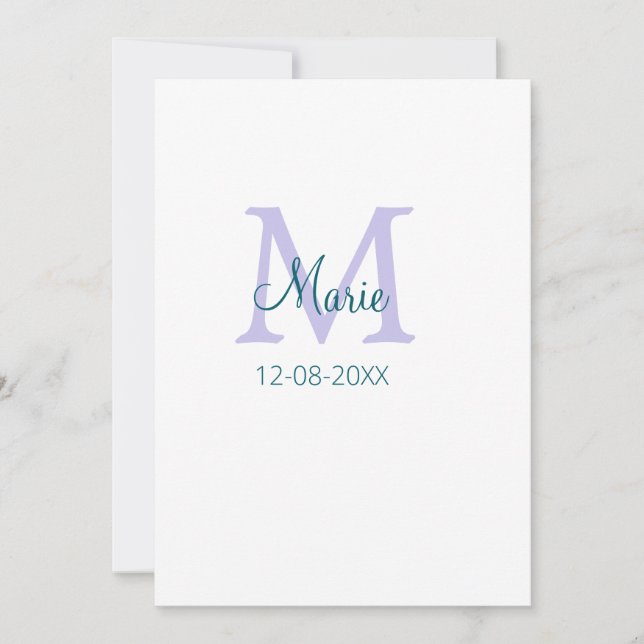 Cartes Pour Fêtes Annuelles simple minimum ajouter nom monogramme violet vert  (Devant)