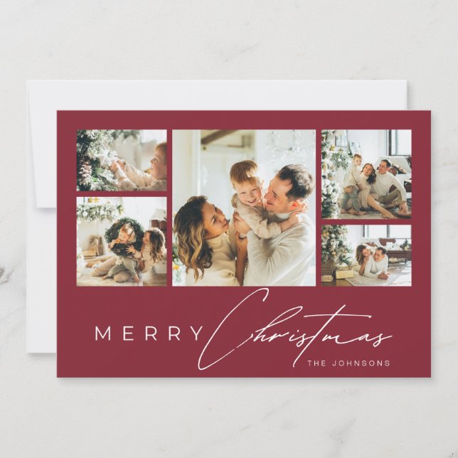 Cartes Pour Fêtes Annuelles Simple Modern Script Photo Collage Red Christmas (Devant)